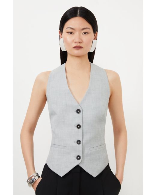Karen Millen White Tailored Wool Blend Tie Back Detail Waistcoat