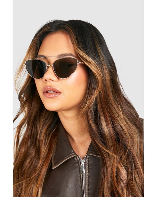 Boohoo Brown Triangular Metal Frame Sunglasses
