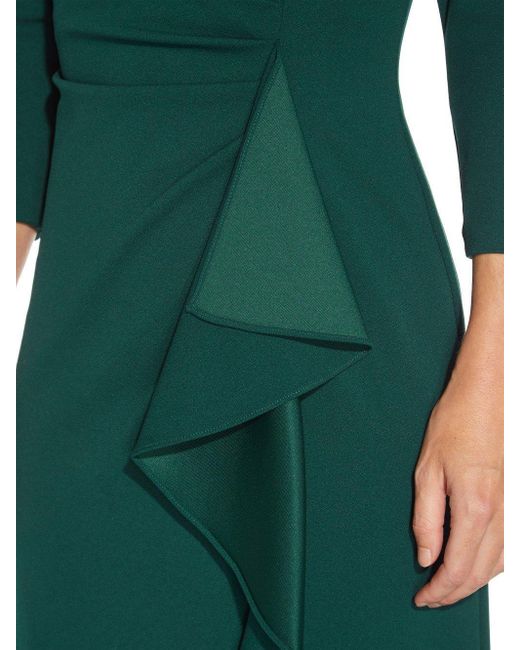 Adrianna Papell Green Off Shoulder Crepe Gown