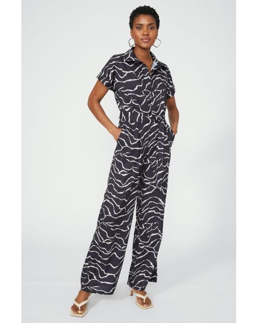 PRINCIPLES Printed Turnback Sleeve Jumpsuit in Blue Lyst UK