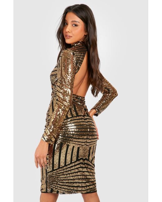 Boohoo Brown Boutique Sequin And Mesh Midi Party Dress