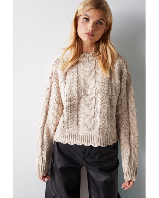 Warehouse Multicolor Cable Knit Cropped Jumper