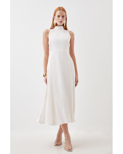 Karen Millen White Tall Soft Tailored Pleated Panel Midaxi Dress