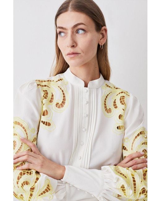 Karen Millen Natural Cutwork Twill Button Through Woven Shirt