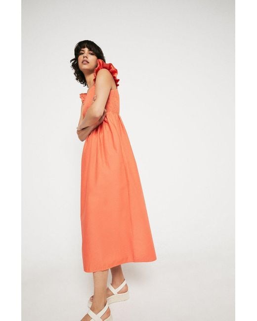 Warehouse Orange Dress With Shirred Bust