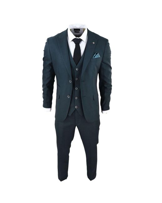 Paul Andrew Blue Green 3 Piece Check Tailored Fit Suit for men