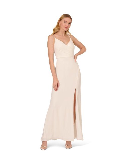 Adrianna Papell White Jersey Draped Gown