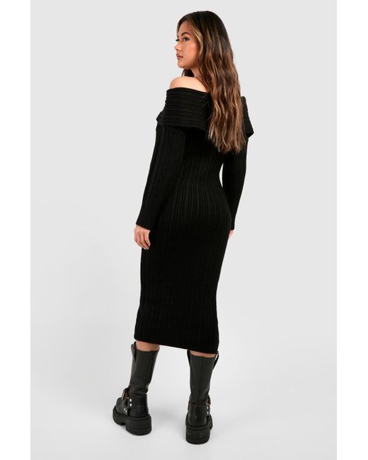 Boohoo Black Off The Shoulder Sweater Dress