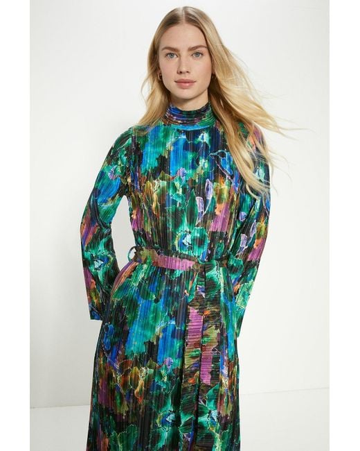 Oasis high neck midi dress in blue on sale floral