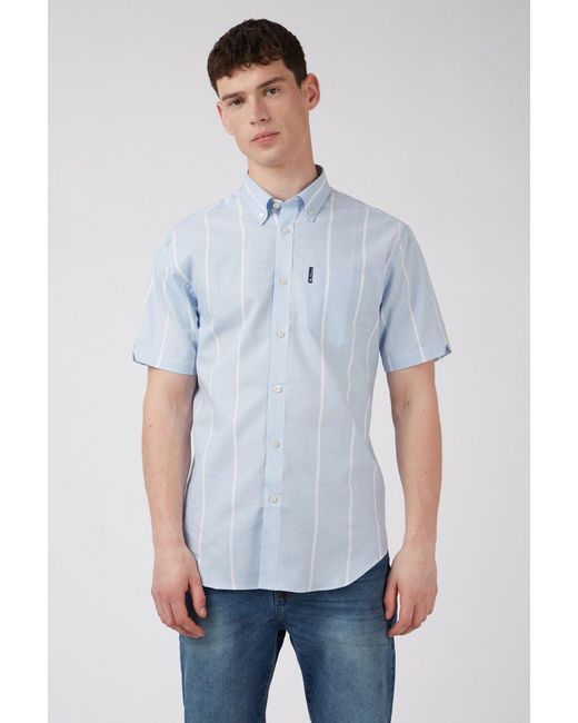 Ben Sherman Blue Short Sleeve Oxford Stripe Shirt for men