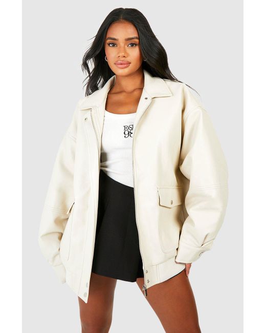 Boohoo White Oversized Collar Faux Leather Jacket