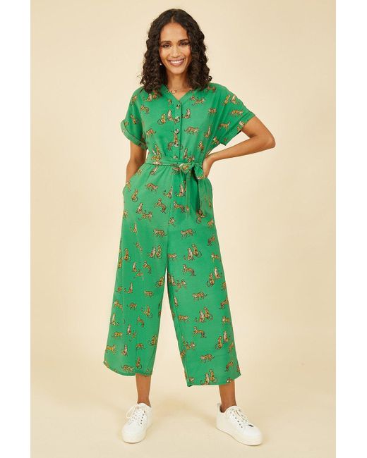 Yumi' Green Recycled Cheetah Print Jumpsuit
