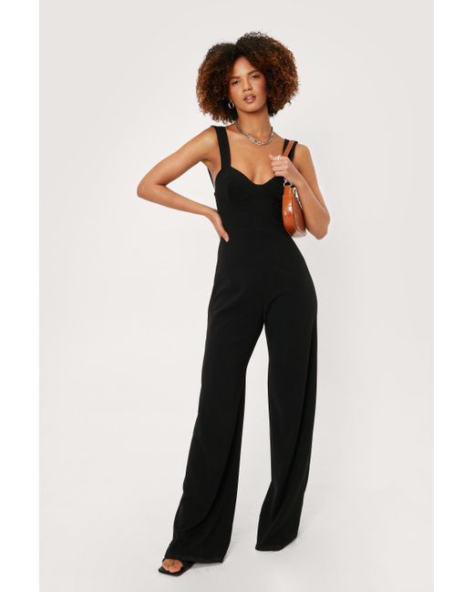 Nasty Gal Blue Sleeveless Cupped Wide Leg Jumpsuit