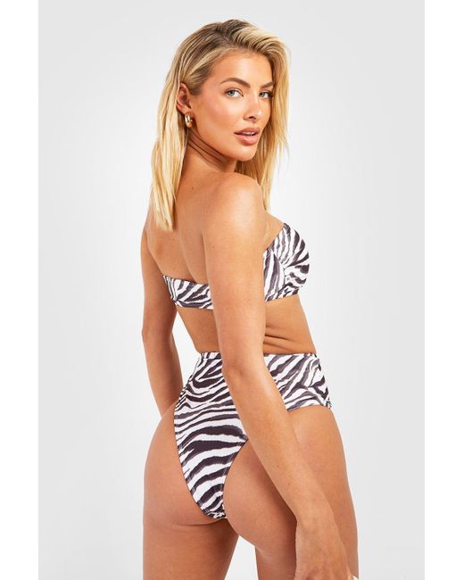 Boohoo Natural Tiger Bandeau High Waist Bikini Set