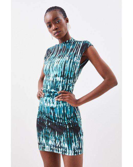 Karen Millen Blue Abstract Print Jersey Mini Dress