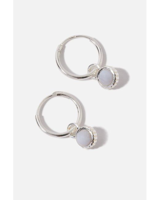 Accessorize White Sterling Silver Grey Agate Huggie Hoops