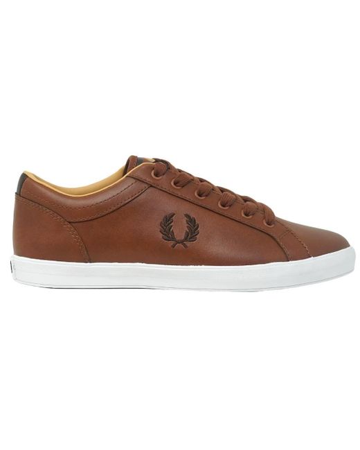 Fred Perry Brown Baseline Leather Tan Trainers for men
