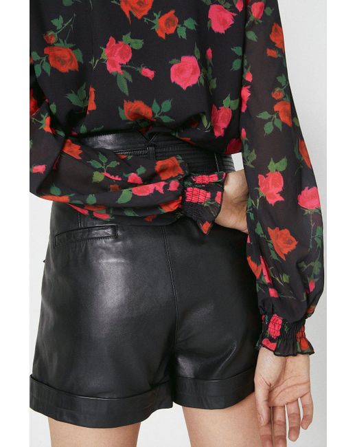 Warehouse Black Tie Neck Blouse In Floral