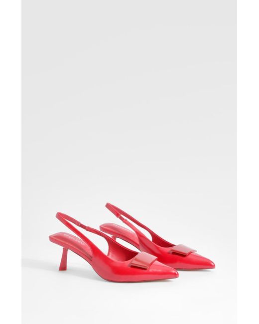 Boohoo Red Low Slingback Point Heeled Courts