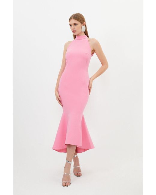 Karen Millen Pink Petite Compact Stretch Tailored High Low Midi Dress