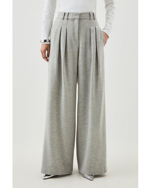 Karen Millen Gray Petite Tailored Wool Blend Double Faced Wide Leg Trousers