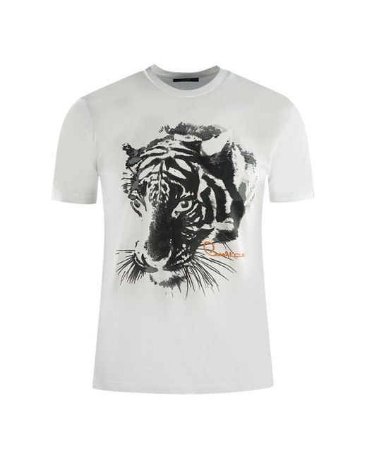 Class Roberto Cavalli Large Tiger Logo White T-shirt for men
