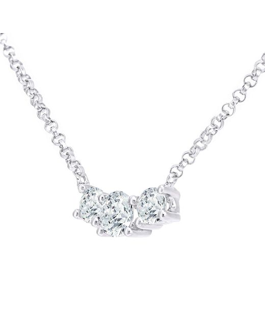 Jewelco London Metallic 18ct White Gold 20pts Diamond 20pts Trilogy Lavalier Necklace 16" - Dp1axl665w18