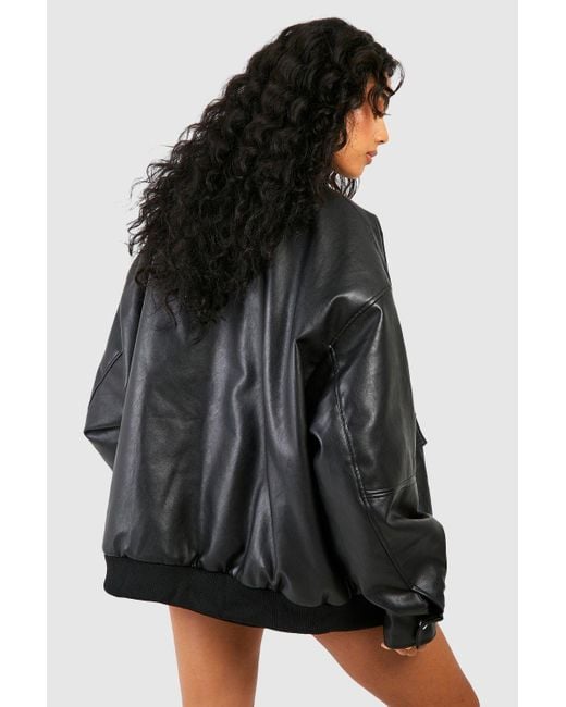 Boohoo Black Oversized Collar Faux Leather Jacket