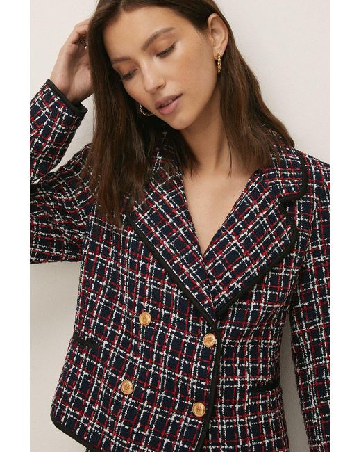 Oasis Black Tweed Check Double Breasted Jacket