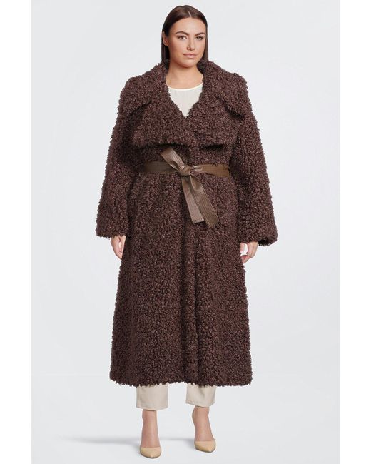 Karen Millen Brown Plus Size Belted Teddy Midi Coat
