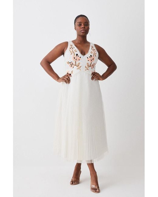 Karen Millen White Plus Size Floral Embellished Shift Midi Dress