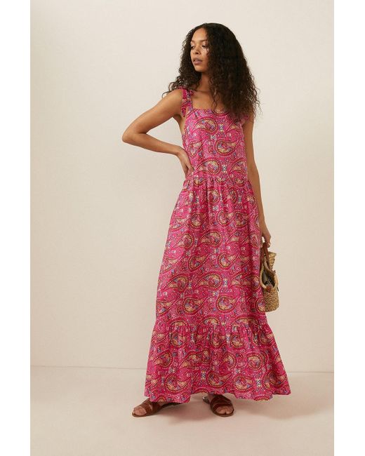 Oasis Red Paisley Tie Strap Maxi Dress