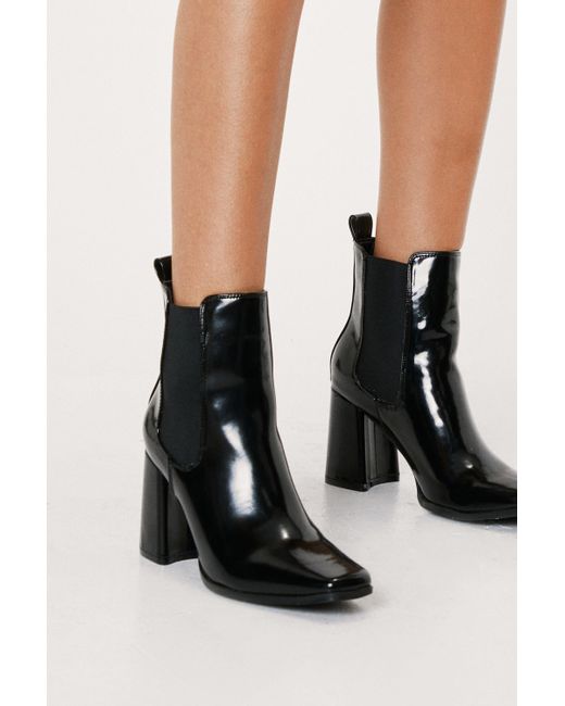 Nasty Gal Black Chelsea It My Way Patent Heeled Ankle Boots
