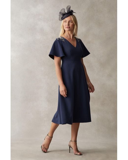 Coast Blue Premium Flutter Sleeve Embellished Midi Dress
