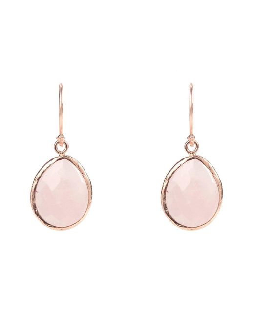 Latelita London Pink Petite Drop Earrings Rose Quartz Rosegold