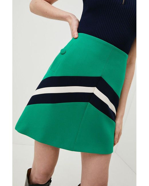 Karen Millen Green Compact Stretch Stripe Colour Block Skirt