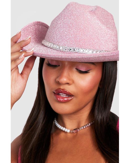 Boohoo Pink Halloween Glitter Cowboy Hat