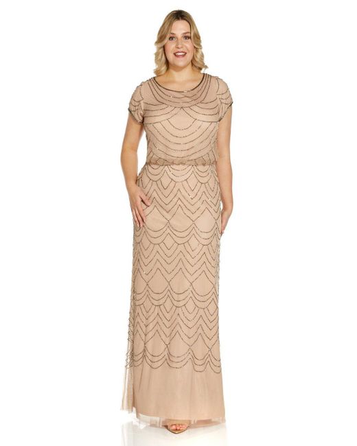 Adrianna Papell Natural Plus Blouson Beaded Gown