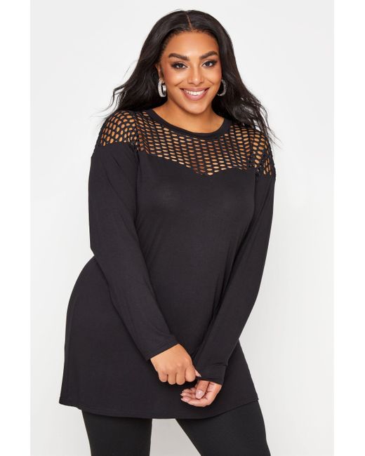 Yours Black Fishnet Long Sleeve Top
