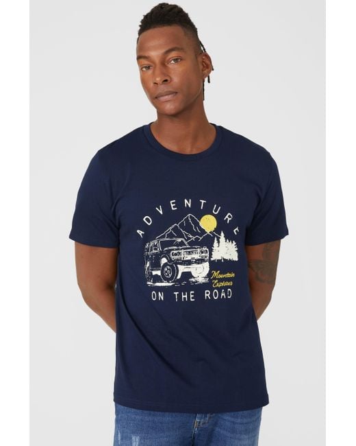Mantaray Blue On The Road Printed Tee for men