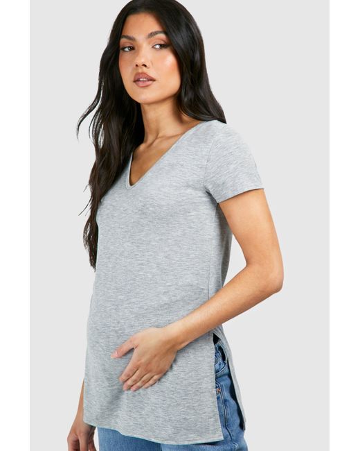 Boohoo Gray Maternity Longline Split Hem T-shirt