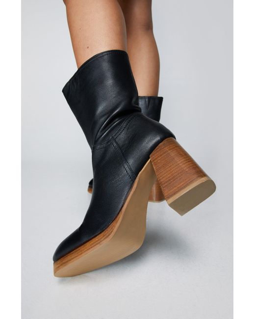 Nasty Gal Black Premium Leather Platform Ankle Boots