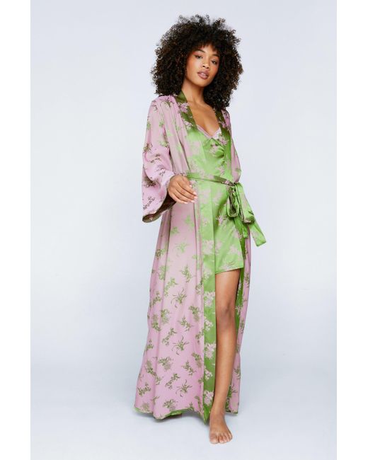 Nasty Gal Green Premium Satin Floral Jacquard Reversible Maxi Robe