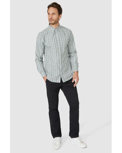 MAINE Gray Long Sleeve Line Grid Check for men