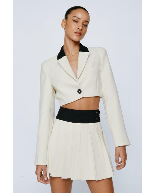 Nasty Gal White Premium Color Block Two Piece Pleated Tailored Skirt