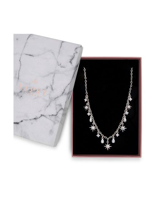 Lipsy Black Silver Celestial Charm Necklace - Gift Boxed