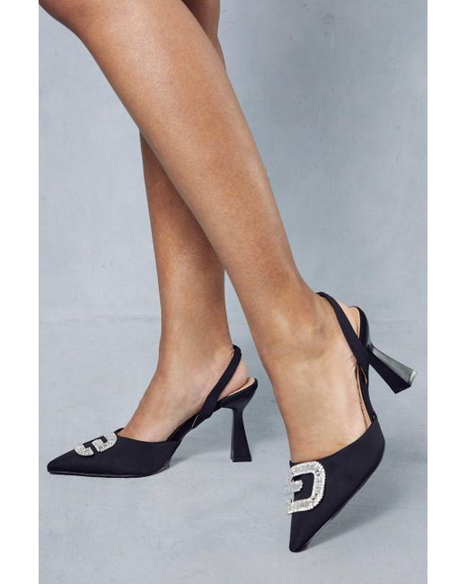 MissPap Black Embellished Satin Pointed Heels