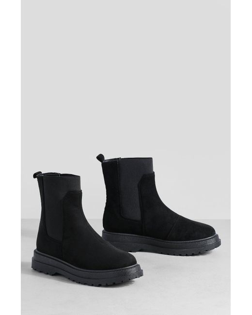 Boohoo Black Tab Detail Double Sole Chunky Chelsea Boots