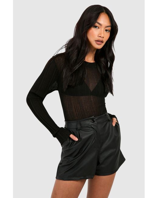 Boohoo Black Faux Leather Look High Waisted Short