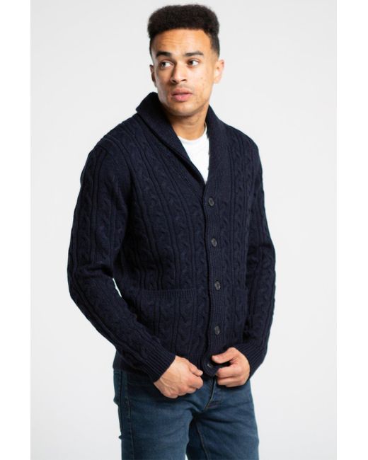 Tokyo Laundry Blue Shawl Neck Cable Knit Cardigan for men